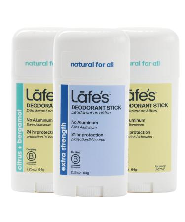 Lafe's Natural Deodorant | 2.25oz Aluminum Free Natural Deodorant Stick for Women & Men | Paraben & Baking Soda Free with 24-Hour Protection (Citrus & Bergamot/Extra Strength 2.25 Ounce (3-Pack)) 3 Count (Pack of 1)