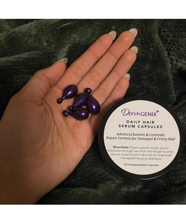 Dermgenix Daily Hair Serum Capsules Advanced Keratin and Ceramide Repair Formula for Damaged and Frizzy Hair (50 ct) Purple - Buy Online on GoSupps.com