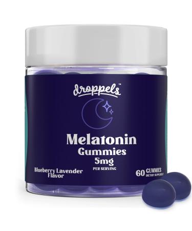 Droppels Melatonin Gummies 5mg Plant-Based Vegan Melatonin 5mg for Natural Sleep Support with Chamomile Extract 60 Count Blueberry Flavor (1-Month Supply)
