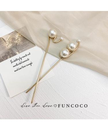 Chinese Vintage Hairstick & Hairpin Set - 2 Pearl Hair Chopsticks for Weddings & Parties - Elegant Golden Zinc Alloy Chignon Pins - Buy Online on GoSupps.com