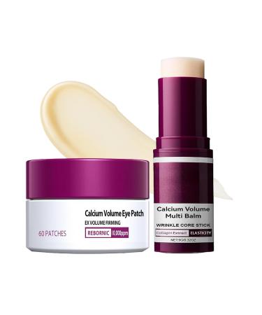 BGGJJ Eye Care Duo Calcium Volume Multi Balm Stick + Hydrogel Under Eye Patches 60ea (30 Pairs) Hydrating & Smoothing Eyes Treatment Gentle on Skin Travel-Friendly