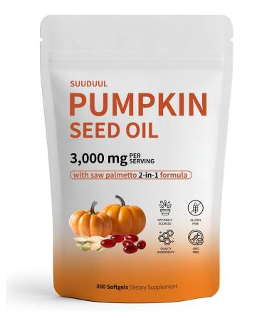 Pumpkin Seed Oil Capsules | 300 Softgels Pumpkin Seed Oil 2 in 1 with Saw Palmetto | Hair Growth&Shedding Reduction | Plant-Based Formula for Hormonal Balance, Bladder Comfort & Restful Sleep