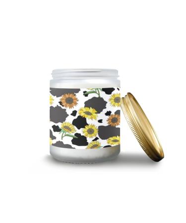Vanilla Candles for Home Scented Aromatherapy Jar Candles 7 oz Long Lasting Candles Scented Candles Gift Set for Women Perfect for Birthday Gifts Black and White Cow Print with Sunflowers