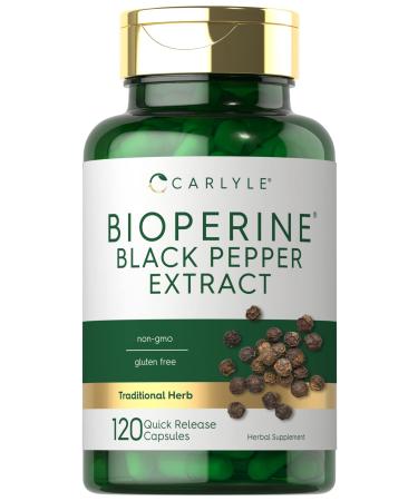 Bioperine 10mg | 120 Capsules | Non-GMO & Gluten Free | Sourced from Black Pepper Extract | Supports Curcumin Powder Absorption | by Carlyle