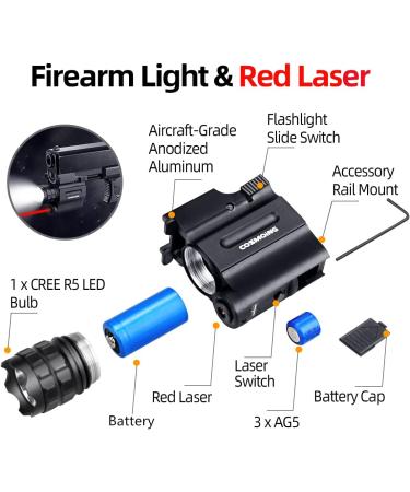 COSMOING Rail Mounted Green Laser Light Combo & 600 Lumen Strobe Pistol Flashlight - Quick Release for Pistols - Buy Online on GoSupps.com