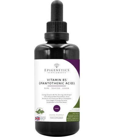 Vitamin B5 Pantothenic Acid 100ml | 100% Pure Pantothemic Acid 6.2mg | UK Made Vegan Liquid | UV Protected Miron Glass | 10 Drops Daily (4 Month Supply)