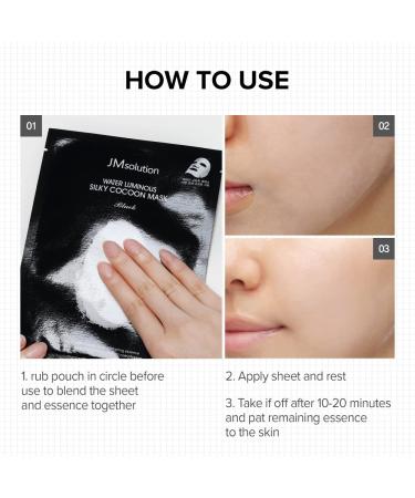JM Solution Water Luminous Silky Cocoon Black Facial Mask - 10 Sheets - Silkworm Extract Amino Acid - Nutrition & Moisturization for Sensitive Skin - Buy Online on GoSupps.com