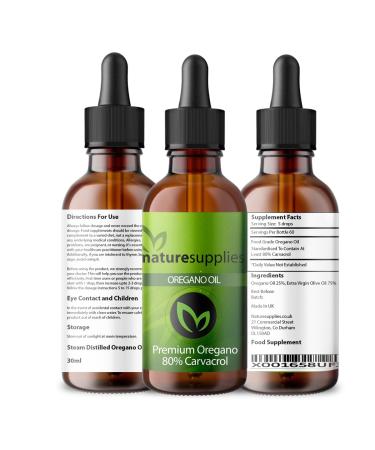 Naturesupplies Super Oregano Oil 30ml Made in UK Grown in The Mountains of The Mediterranean 80 Percent Plus Carvacrol 125-130mg Carvacrol Per Serving Super Potent Essential Oil 30 ml (Pack of 1)