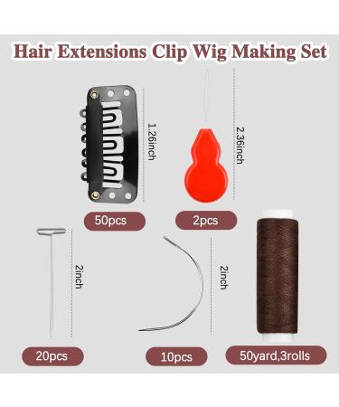 Buy Pinsheng 85-Piece Hair Extension Clip & Wigs Production Set - 50 Clips 20 T-Needles 10 Curved Needles Thread & Yarn in Black Brown Blonde - International Shipping Available - Buy Online on GoSupps.com