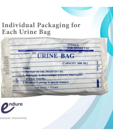 Buy Endure Disposable Sterile Urine Bags (2000ml) - Unisex Medical Drainage Bags with Anti-Reflux Valve (Pack of 10) - Ideal for Emergency Use Fast International Shipping - Buy Online on GoSupps.com