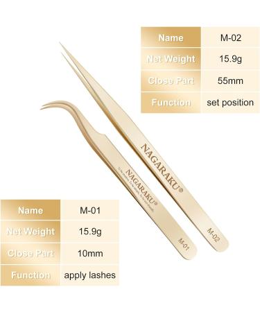 Nagaraku Eyelash Sink - Professional Precision Tweezers for Eyelash Extensions | Stainless Steel M-01 & M-02 | Curved & Straight | Volume Eyelash Tools - Buy Online on GoSupps.com