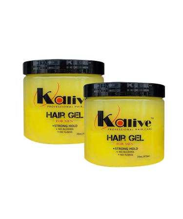 KALIVE Men's Hair Styling Gel 16 oz (2-pack) Strong-Hold and Light Shine all day Mens Hair Product fresh scent No Flaking or Alcohol