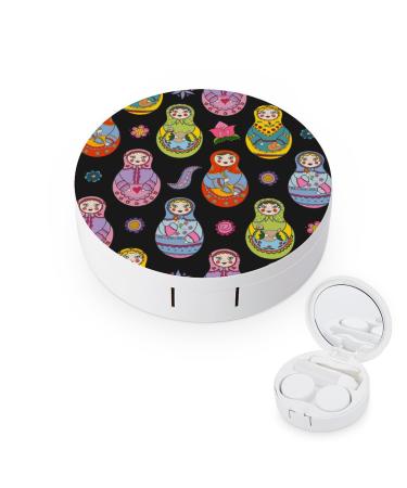 Colorful Flower Matryoshka Dolls Contact Lens Case Travel Portable Travel Contact Lens Box with Mirror