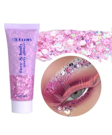 TEOYALL Long Lasting Body Glitter Holographic Sparkling Cosmetic Grade Chunky Glitter for Face Hair (Pink)
