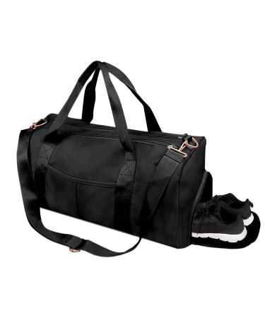 TINNIVI Sports Gym Bag Travel Duffel Bag Waterproof Weekender Overnight Tote Carry On Bag with Wet Pocket & Shoes Compartment for Men Women Lightweight Adjustable Strap (Black) Black Medium