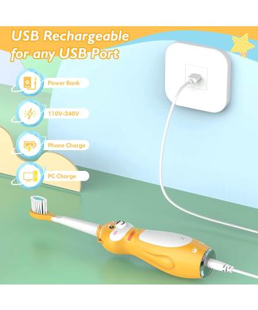 Dada-Tech Kids Electric Toothbrush Rechargeable - Sonic Silicone Brush with Timer, 3 Modes, 4 Soft Heads - Yellow Shiba Inu Design for Children Ages 3 - Buy Online on GoSupps.com