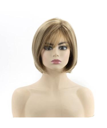 Short Blonde Pixie Bob Wig with Bangs - Layered Straight Bob Wig for White Women - Heat Resistant Synthetic Hair - Buy Online on GoSupps.com