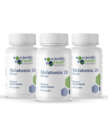 Scientific Health Solutions Melatonin 20mg | Extra Strength Melatonin in Easy-to-Swallow Capsules | Vegan Non-GMO & Gluten-Free | US-Made Extra-Strength (3-Pack)
