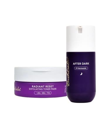 Bushbalm Brightening Routine Bundle - After Dark Brightening Gel & Radiant Reset Exfoliating Pads for Underarm Bikini Line & Intimate Areas - TXA Niacinamide and Aloe Vera - Fragrance-Free Overnight Brightening Bundle