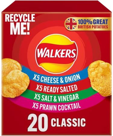Walkers Classic Variety Multipack Crisps 20X25G Multipack Of Walkers Classic Variety Crisps 5x Ready Salted 5 x Cheese & Onion 5 x Salt & Vinegar and 5 x Prawn Cocktail Boxed Treatz - Buy Online on GoSupps.com