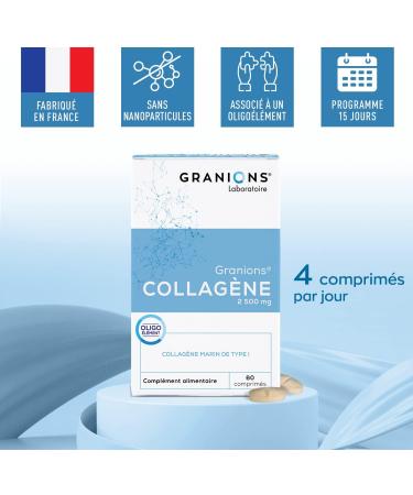 Marine Collagen Granions | Marine Collagen 2500mg + Zinc | Skin Hydrolyzed Hydrolyzed Marine Collagen Type 1 + Zinc Food Supplement - Marine Collagen Made in France - 60 Tablets - Buy Online on GoSupps.com