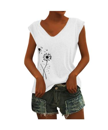 Short Sleeve T Shirts Clothing Woman T-Shirt Casual Black Clothing Top Women's Floral Pattern for Women Crop Tops Shirt Shirts Top Women's Summer Tank Top 3 White M