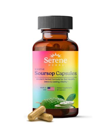 Serene Herbs Graviola Soursop Capsules Organic - Guanabana Extract Pills with Black Seed Irish Moss & Moringa - 16 Herb Daily Supplements & Digestive Support - Vegan Non-GMO - 7 000 mg - 60 Count