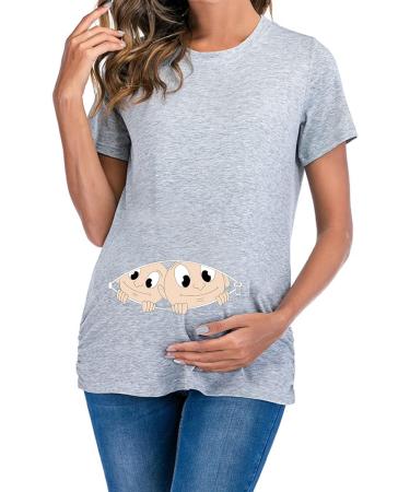 Maternity Funny Pregnancy Tee - Twin Grey L, Short Sleeve Cute Baby Pregnant Women T-Shirt - Buy Online on GoSupps.com