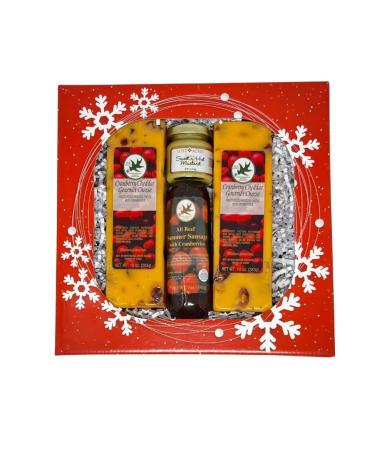 Cranberry Summer Sausage and Cheese Gift Basket Food Gift Baskets For Christmas, Holiday, Thanksgiving, Fall, Women, Men, Family