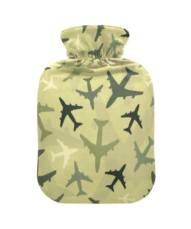 Airplanes Green Military Hot Water Bottle with Cover Soft Warm for Winter Bed Hand Neck Shoulders 1L