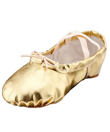 MSMAX Girls Ballet Dance Shoes Slip on Jazz Flats for Party Performance 13 Narrow Little Kid Gold