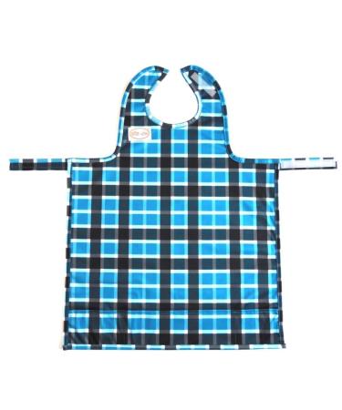 BIB-ON A New Full-Coverage Bib and Apron Combination for Infant Baby Toddler Ages 0-4. (Blue Plaid)