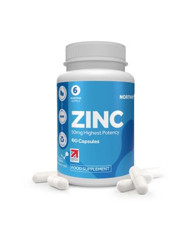 Zinc 50mg Capsules 60 Vegan Capsules (2 Month Supply) High Strength Immune Support Healthy Bones Hair Skin & Nails Eye Health Cognitive Function Made in The UK by Northumbria Health 60 count (Pack of 1)