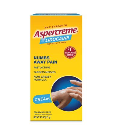 Aspercreme Pain Relief Cream with 4% Lidocaine Max Strength Fragrance-Free 4.3 oz (121 g)