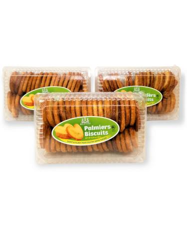 Belevini Palmiers Biscuits Light and Flaky Puff Pastry with Sugar 350g/12.34 Oz, Kosher, Tasty and Sweet Biscuit (Pack of 3) Sugar 10,58 Ounce (Pack of 3)