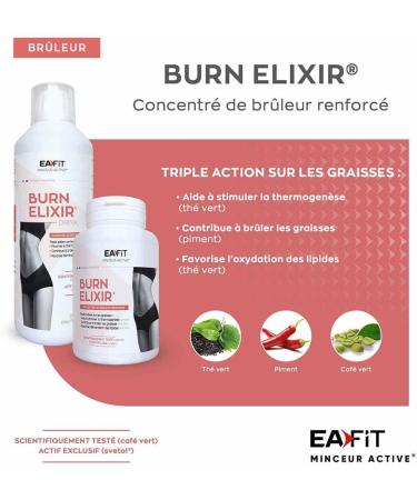 EAFIT Burn Elixir - Powerful Fat Burner - Fat Oxidation - Coffeine - Chili Pepper - Black Pepper - Chromium - Choline - Green Tea - Suitable for Sports - French Brand - Vegetarian - 90 Capsules - Buy Online on GoSupps.com
