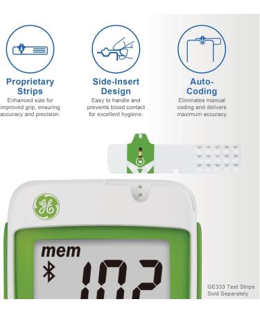 Buy GE333 Blood Glucose Monitoring System - Fast 5-Second Results Auto Coding Bluetooth App | Accurate Glucometer for Diabetes Management - Buy Online on GoSupps.com