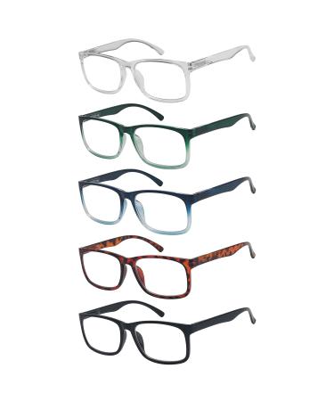 Eyekepper 5-pack Large Frame Reading Glasses - Stylish Readers for Men Women Reading +1.50 +1.50 5 Pairs Mix