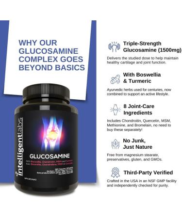 Triple Strength Glucosamine Sulfate Complex 1500mg with Boswellia, Chondroitin, MSM & Turmeric - Joint Support Formula - Buy Online on GoSupps.com