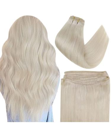 Easyouth Blonde Weft Hair Extensions Real Hair Sew in Hair Extensions Platinum Blonde Double Weft Extensions Blonde Hair Silky Soft 12 Inch 70g 12 Inch/30cm 3-Weft #60