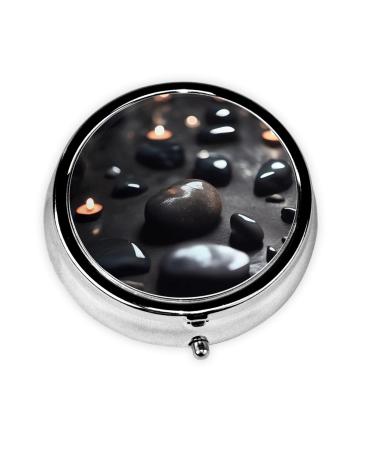 Black Mystery Heart Stoneround Pill Box 3 Compartments Round Pill Box Organizer for Purse Or Pocket Portable Travel Pill Box