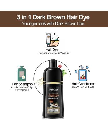 MOKERU Dark Brown Hair Dye Shampoo 500ML - Instant 3-in-1 Herbal Color for Men & Women, Gray Coverage - Buy Online on GoSupps.com
