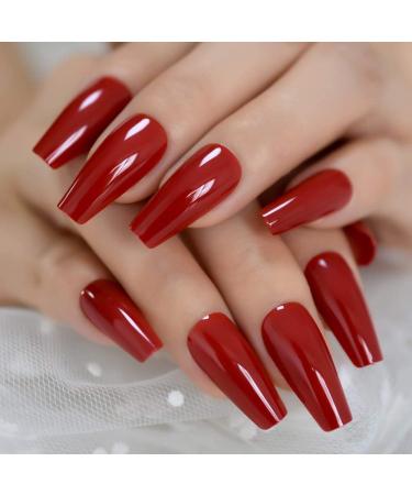 Ruby-Red Press On Ballet False Nails - Long Coffin Ballerina Style | 24pcs/set - Buy Online on GoSupps.com