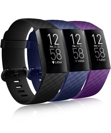 Wepro Waterproof Bands Compatible with Fitbit Charge 4 / Charge 3 / Charge 3 SE for Women Men 3-Pack Small Large Plum/Black/Blue Small 5.5"-7.1"