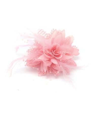 Flower Feather Bead Corsage Hair Clips Fascinator Hairband and Pin (Baby Pink)