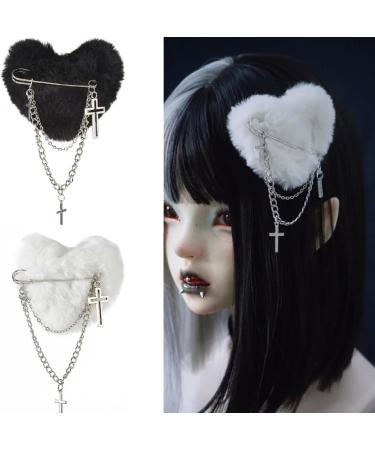 hgnxa Plush Heart Shape Side Hair Clip with Dangle Duckbill Hairpin for Woman Carnivals Taking Photo -slip Hairpin Black - Buy Online on GoSupps.com
