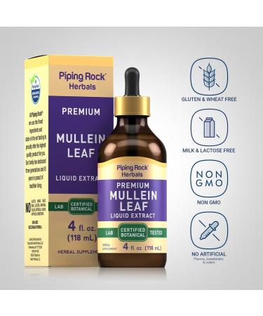 Piping Rock Mullein Leaf Liquid Drops | 4 Fl Oz | Herb Extract Tincture Supplement | Verbascum Thapsus | Non-GMO Gluten Free - Buy Online on GoSupps.com
