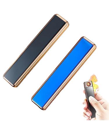 Windproof USB Arc Lighter Slim Profile Coil Lighter USB Arc Lighter Rechargeable Dual Arc Lighter Plasma Flameless USB Rechargeable Lighter Windproof Flameless Lighter (Black+Blue)
