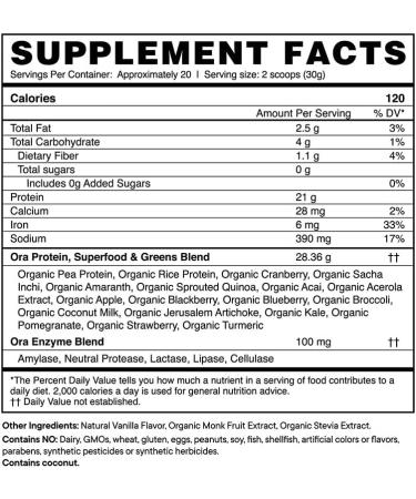 Ora So Lean & So Clean Organic Vanilla Protein | Plant-Based Superfood 21.2 oz (600g) - Buy Online on GoSupps.com