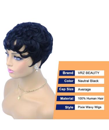 VRZ Human Hair Short Pixie Wig with Bangs - Black Layered Wavy Pixie Cut for Women - Buy Online on GoSupps.com
